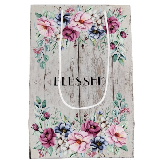 Rustikales Rosa und geblümtes Barnholz, gesegnet Mittlere Geschenktüte (Rückseite)