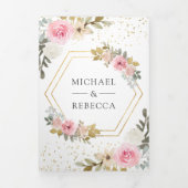 Rustikales Rosa und goldenes Foto QR Code Hochzeit Dreifach Gefaltete Einladung (Cover)