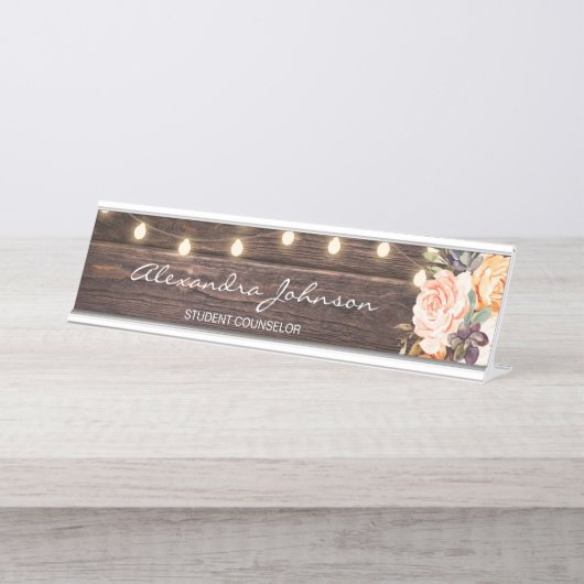 Rustikales Rosa- und Pfirsichholz Schreibtischnamensplakette (Vorderseite )