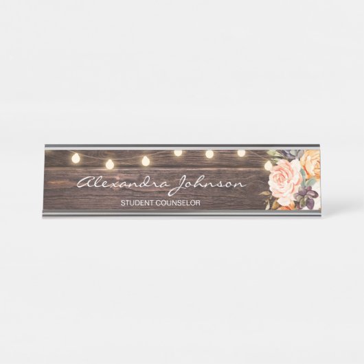 Rustikales Rosa- und Pfirsichholz Schreibtischnamensplakette (Vorderseite )