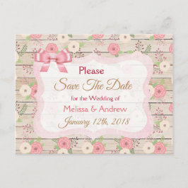 Rustikales Rosa und Tan Floral Save the Date Postk Ankündigungspostkarte