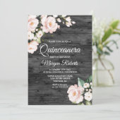 Rustikales Rosa und Weiß Party Quinceanera Einladung (Stehend Vorderseite)