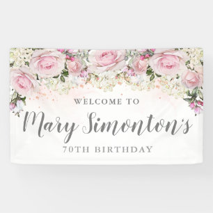 Rustikales Rosa und Weiße Blüte 70. Geburtstag Banner
