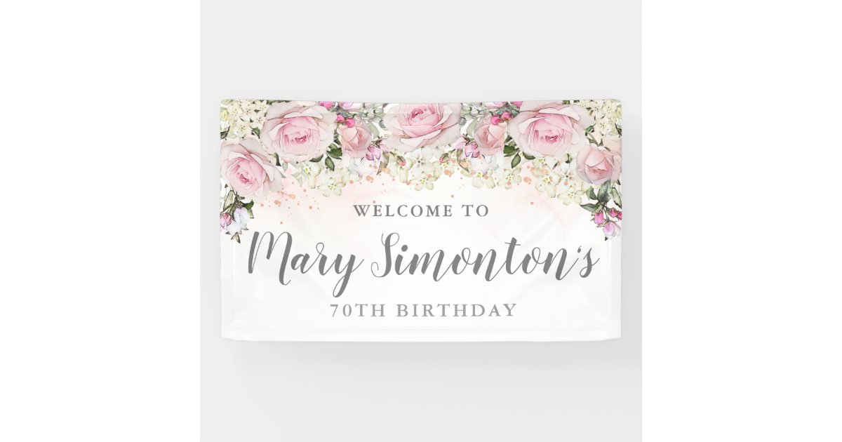 Rustikales Rosa Und Weisse Flora 70 Geburtstag Banner Zazzle De