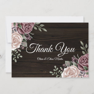 Rustikales Rosa Watercolor Blumenholz Dankeskarte