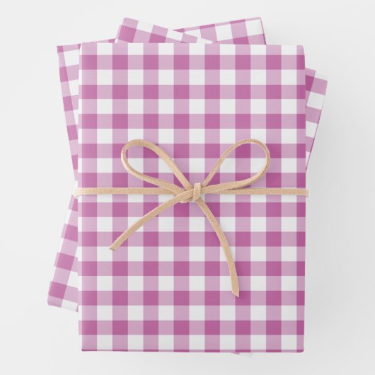 Rustikales rosa weißes Gingham Scheckmuster Geschenkpapier Set (Beispiel)