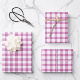 Rustikales rosa weißes Gingham Scheckmuster Geschenkpapier Set