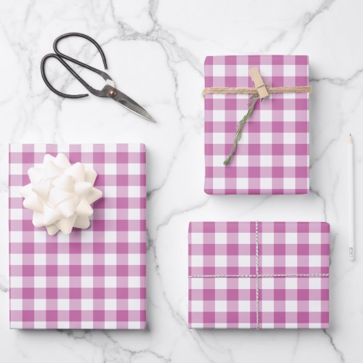 Rustikales rosa weißes Gingham Scheckmuster Geschenkpapier Set (Vorderseite)