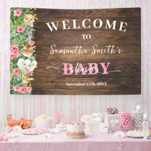 Rustikales Rosa-Wild-Safari-Willkommen-Baby-Shower Banner