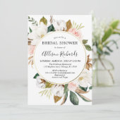 Rustikales, rosafarbenes, weißes Magnolia-Brautpar Einladung (Stehend Vorderseite)