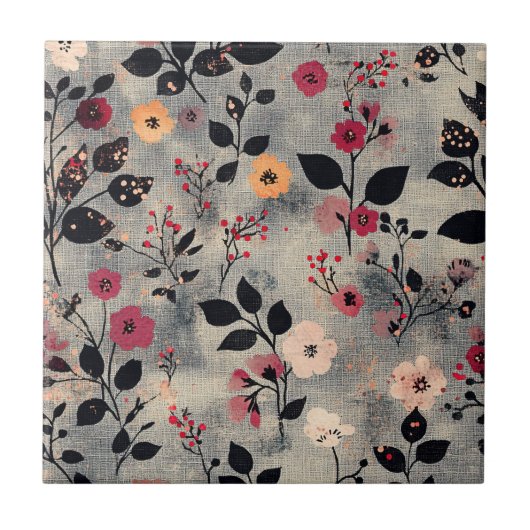 Rustikales Rosé-Blumen-Leinenmuster (3) Fliese (Vorderseite)