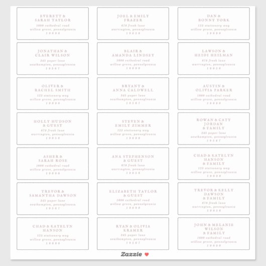 Rustikales Rose Script für Hochzeitshilfsadressen Aufkleber (Blatt)