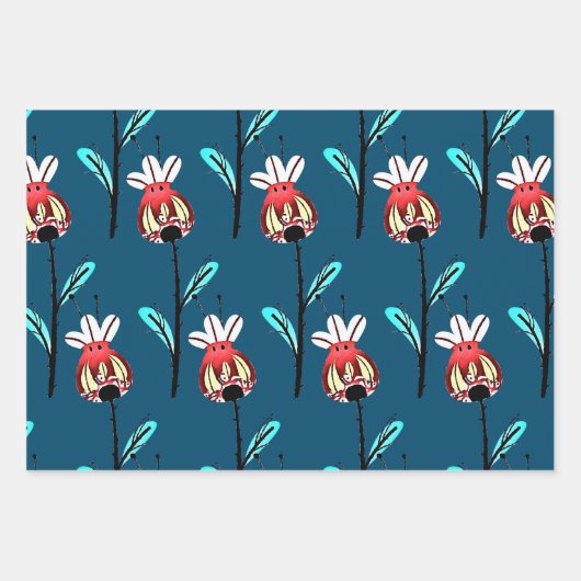 Rustikales Rosehip Gold Aquamarin rosa Blumenmuste Geschenkpapier Set (Vorderseite 3)