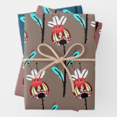 Rustikales Rosehip Gold Aquamarin rosa Blumenmuste Geschenkpapier Set (Beispiel)