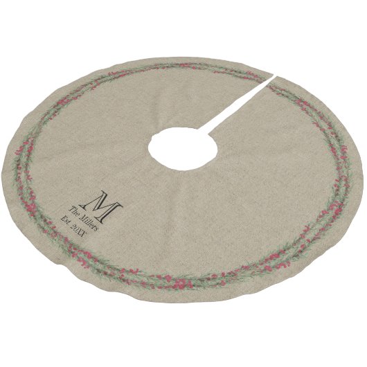 Rustikales Rosemary- und Beeren-Aquarell auf Polyester Weihnachtsbaumdecke (Schrägansicht)