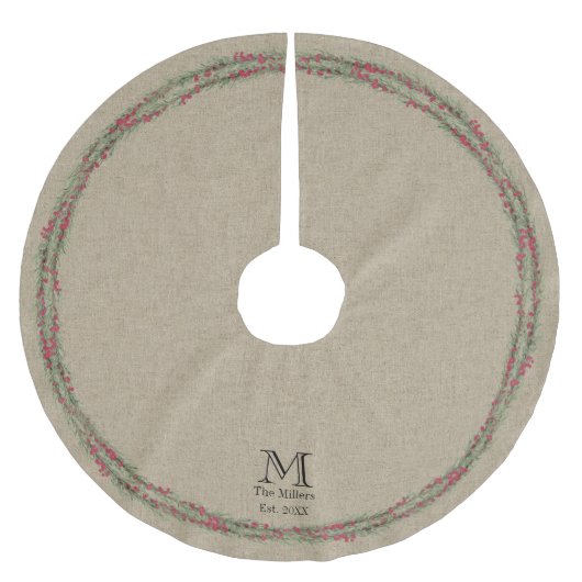 Rustikales Rosemary- und Beeren-Aquarell auf Polyester Weihnachtsbaumdecke (Vorderseite)