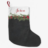 Rustikales Rosemary- und Beeren-Aquarell auf Tafel Kleiner Weihnachtsstrumpf (Vorderseite)