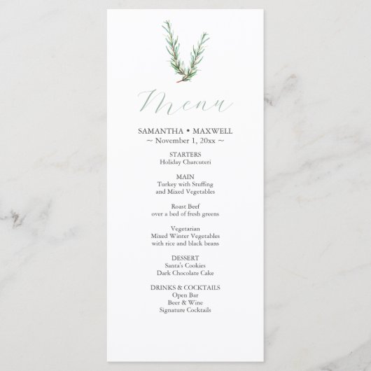 Rustikales Rosemary Wedding Deco Menus Menükarte (Vorderseite)