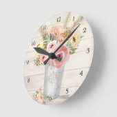 Rustikales Rosenholz Rosen Blumenstrauß Pampas Gra Runde Wanduhr (Winkel)