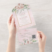 Rustikales Rosenrot Gold Akzente QR Code All In One Einladung (Abreißen)