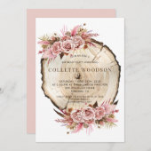 Rustikales Rosenrot und Holz zum Geburtstag Einladung (Vorne/Hinten)