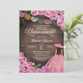 Rustikales Roses Charro Quince Kleid Quinceañera Einladung (Stehend Vorderseite)