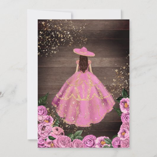 Rustikales Roses Charro Quince Kleid Quinceañera Einladung (Rückseite)