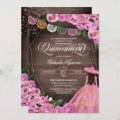 Rustikales Roses Charro Quince Kleid Quinceañera Einladung (Vorne/Hinten)