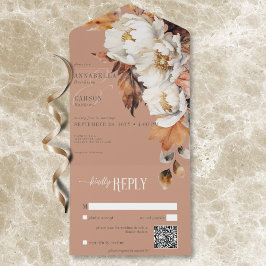 Rustikales Rost & Cream Fall Blüte & Blätter QR Co All In One Einladung