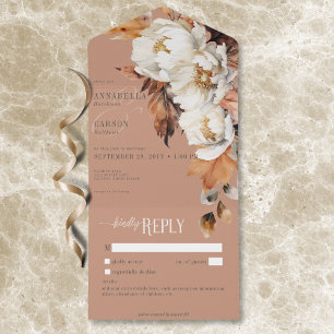 Rustikales Rost & Creme Fall Blumen & Blätter Kein All In One Einladung