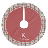 Rustikales Rot Grün Argyle Weihnachtsmonogramm Polyester Weihnachtsbaumdecke (Vorderseite)