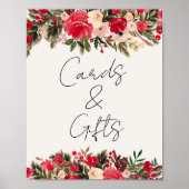 Rustikales Rot-Grün Blütenwinterchic Hochzeitszeic Poster (Vorne)
