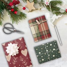 Rustikales Rot Grün Feiertags-Weihnachten Geschenkpapier Set
