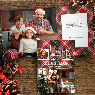 Rustikales Rot/Grün Kariertes Frohes Weihnachten 4 Dreifach Gefaltete Karte