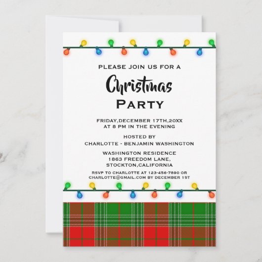Rustikales Rot & Grün Plaid Weihnachtsfest Party I Einladung (Vorderseite)