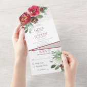 Rustikales Rot-Grün-Winterpine-Abendessen All In One Einladung (Abreißen)