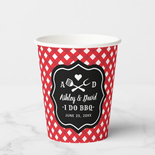 Rustikales Rot Ich mache GRILLEN Custom Wedding Mo Pappbecher (Rückseite)