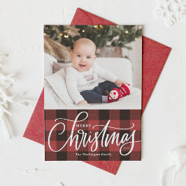 Rustikales Rot Kariert Frohe Weihnachten Foto