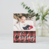 Rustikales Rot Kariert Frohe Weihnachten Foto (Stehend Vorderseite)