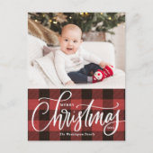 Rustikales Rot Kariert Frohe Weihnachten Foto (Vorderseite)