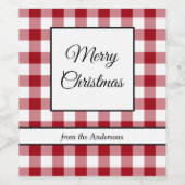 Rustikales Rot Kariert Frohe Weihnachten Weinetikett (Einzelnes Label)
