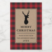 Rustikales Rot Kariert Frohe Weihnachts Kraft Mini Weinetikett (Einzelnes Label)