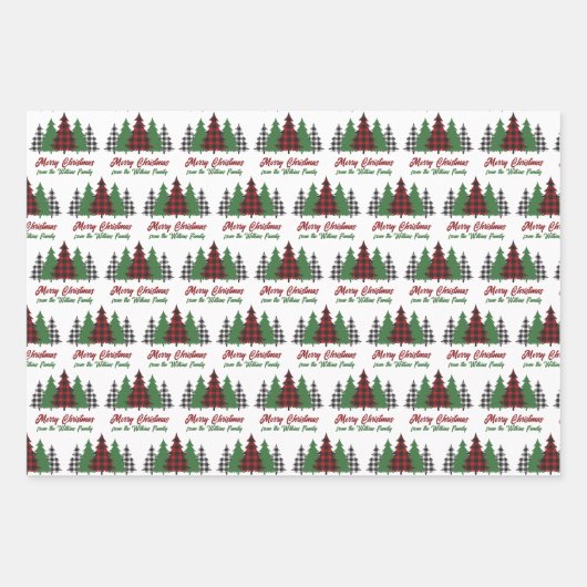 Rustikales Rot Kariert frohe Weihnachtsbäume indiv Geschenkpapier Set (Vorderseite)