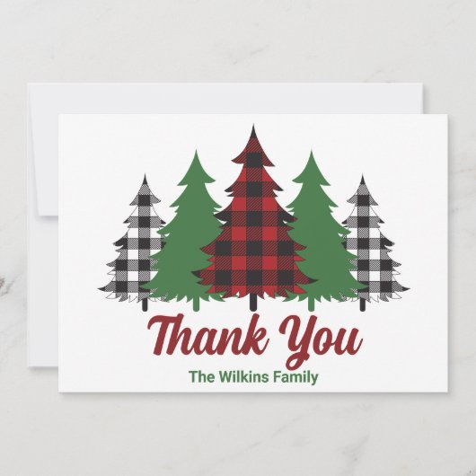 Rustikales Rot Kariert frohe Weihnachtsbaumen Cust Dankeskarte (Vorderseite)