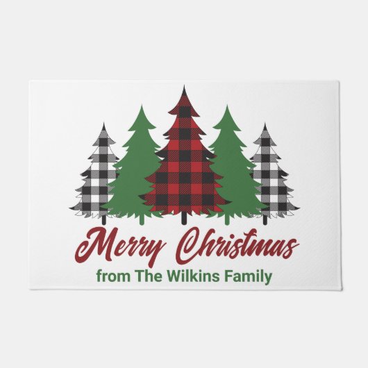 Rustikales Rot Kariert frohe Weihnachtsbaumen Cust Fußmatte (Vorderseite)