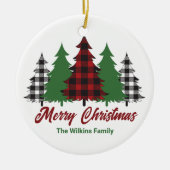 Rustikales Rot Kariert frohe Weihnachtsbaumen Cust Keramik Ornament (Vorne)