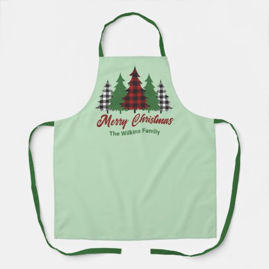 Rustikales Rot Kariert frohe Weihnachtsbaumen Cust Schürze (Vorderseite)