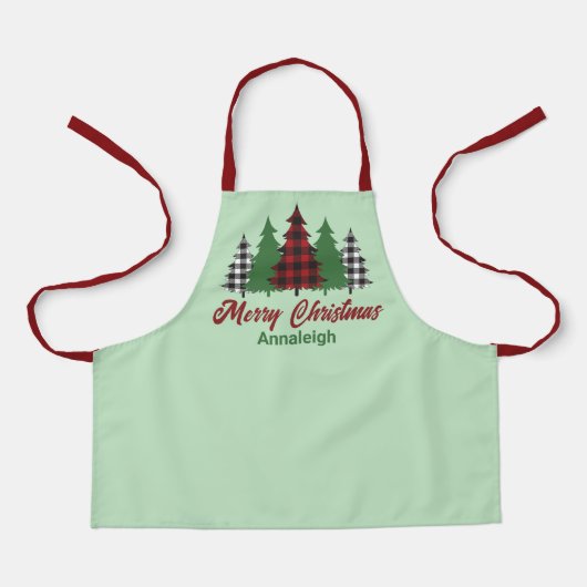 Rustikales Rot Kariert frohe Weihnachtsbaumen Cust Schürze (Vorderseite)