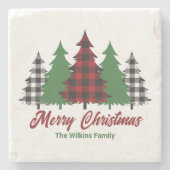 Rustikales Rot Kariert frohe Weihnachtsbaumen Cust Steinuntersetzer (Vorderseite)