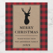 Rustikales Rot Kariert Frohe WeihnachtsKraft Weinetikett (Einzelnes Label)